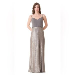 Bari Jay 1677 Antique Silver Sequin/ Chiffon Gown